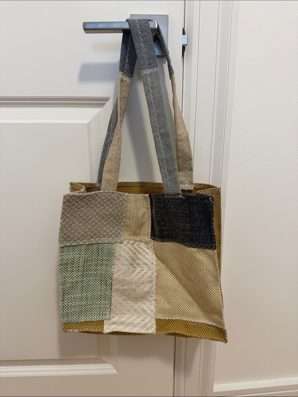 Patchwork Cotton Tote Bag in Neutral Multi-Color